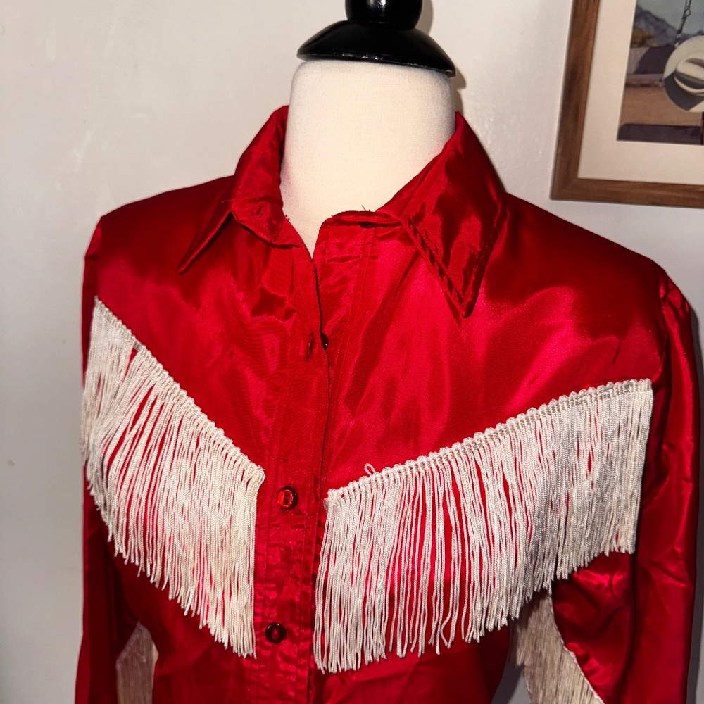 Vintage Women's Red with White Fringe Western Shirt